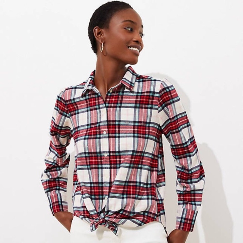 Loft Shimmer Plaid Button Down Shirt